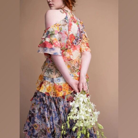 ZIMMERMANN Wonderland Flounce Floral Dress Asymmetrical High Low Tiered Ruffles - Picture 5 of 16